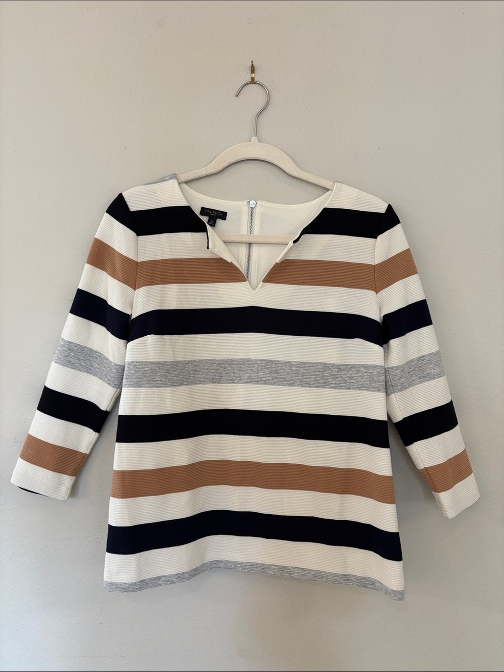 Talbots Striped Notch-Neck Tunic in Ivory, Navy & Tan